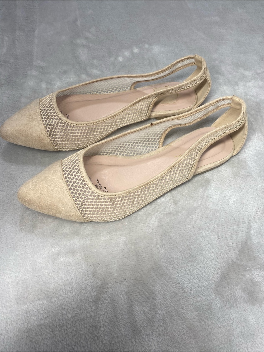 City Chic Alessa Flats Beige Mesh Pointed Toe Slingback Shoes